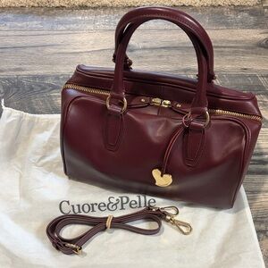 Italian Leather Handbag - Merlot and Gold